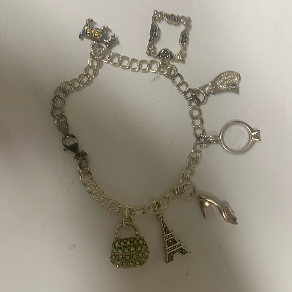Sterling Silver Charm Bracelet 7” - 7 Charms